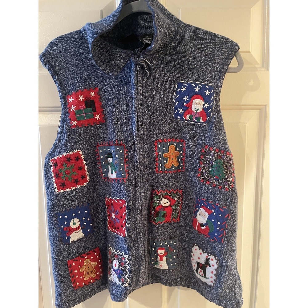 Erika Embroidered‎ Applique Multi Christmas Sweater Vest Women's 1X